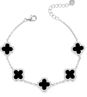 Evensee Kleeblatt Armband 925 Sterling Silber | 5 Edelsteine, Verstellbare Kette, Elegant, Für Alltag und Feierlichkeiten
