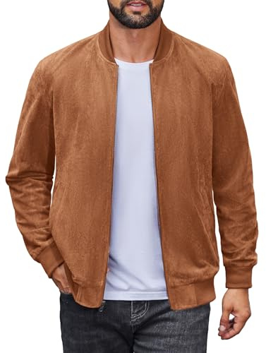 COOFANDY Blouson bomber léger en daim pour homme - Style universitaire - Vintage - En similicuir