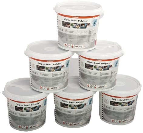 6 ZVG Wiper Bowl Polytex feuchte Reinigungstücher Spender-Eimer, mit Aloe Vera, fusselfreie Polypropylen Wischtücher Industrie Werkstatt KFZ Auto Motorrad Haushalt Gewerbe (6er Pack)