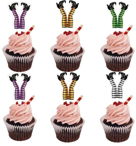 Anemowind 28 Stück Doppelseitiges Hexenfüße Cupcake Topper Halloween Kuchen Dekoration Halloween Magician party Dekoration