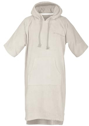 TOM TAILOR Poncho da surf per donna e uomo, S-M, 100% cotone/spugna, poncho da bagno con cappuccio, marsupio e logo ricamato, sabbia (Sunny Sand)