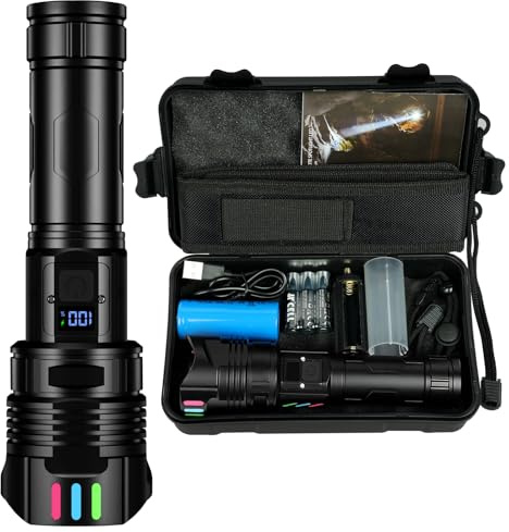 AUAUY Torches LED Super Bright Rechargeable, 1000000 Lumens | Powerful Torches Battery Powered, 5 Lighting Mode, Smart Digital Display, Waterproof Hand Torch for Walking Camping Emergency