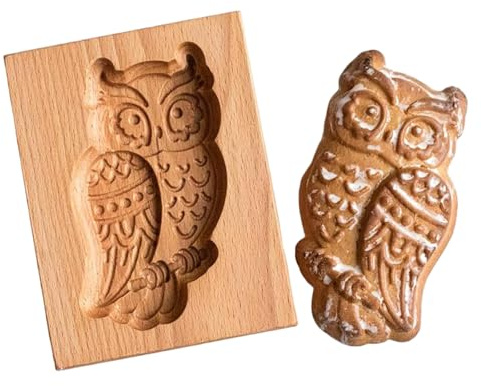 Hölzerne Plätzchenformen, 3D-niedliche Eulen-Prägung, Plätzchenstempel, Form für Weihnachten, Küche, DIY, Keks-Backwerkzeuge