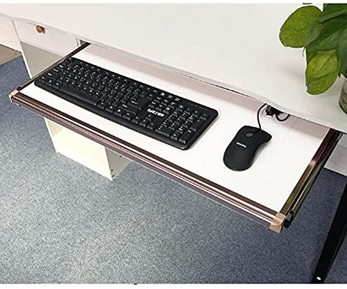 Under-Desk tangentbordsbricka, 77 x 11,4 tum glidande tangentbordsplattform, kontorslåda med mushylla, platsbesparande tangentbord för hem och kontor