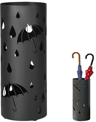 OUTALIZ Portaombrelli in Metallo, Ø15 x 40 cm, 1 Pezzo Portaombrelli Rotondo, Supporto per Ombrelli in Piedi Cavi, Porta Ombrello da Interno, per Ombrelli, Bastoncini da Trekking(Nero)