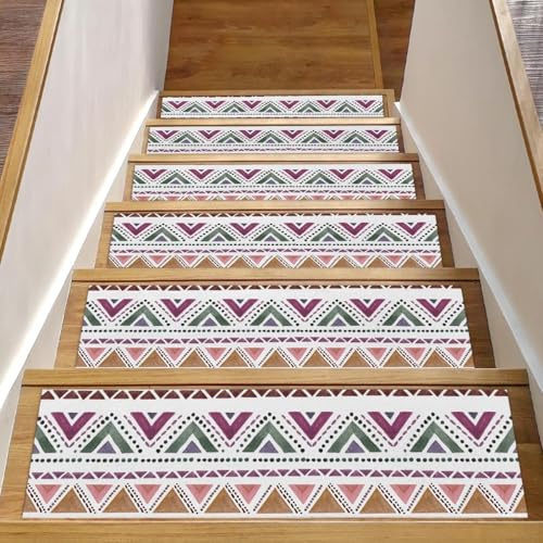 RODAILYCAY Alfombra antideslizante para peldaños de madera bohemia, 15 paquetes de 8 x 30 pulgadas, alfombras de seguridad para niños, ancianos y mascotas