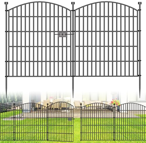 15 Panels Decorative Garden Fence with Gate - 81.3 cm (H) x 10.8 m (L) No Dig Dog Fence Outdoor for Yard, Rustproof Tall Garden Fencecing Panels, Animal Barrier Suitable for Yard Border, Patio