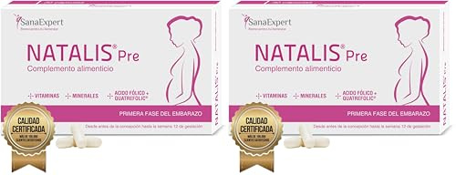 SanaExpert Natalis Pre – Vitaminas y Minerales Esenciales para la Etapa Previa al Embarazo – Con Ácido Fólico, Quatrefolic®, Hierro – 30 Cápsulas – Fabricado en Alemania (Paquete de 2)