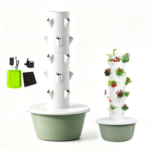 Sistema di coltivazione a torre idroponica, giardino aeroponico verticale per interni con pompa autoirrigante, kit di acquaponica intelligente a 5 livelli da 20/25/36 siti