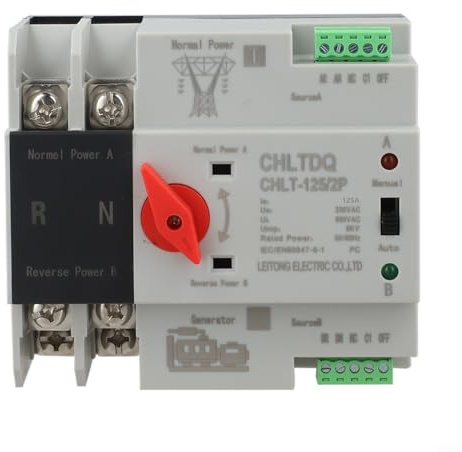 Interruptor de transferencia automática de doble potencia 125 A 230 V CA, dispositivo de aislamiento eléctrico 2P con interruptor de fuente de alimentación ininterrumpida, para el hogar y la oficina