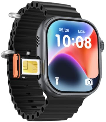 4G Smart Watch with SIM Card Slot，Standalone Smart Watch with 2.2 HD Screen, 190° Rotating Camera for Video Calling, Wi-Fi Calling, Recognition-black