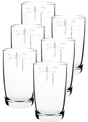La Rochere Dragonfly Long Drink Glasses Set of 6 – French Pressed Glass Tumblers w/Embossed Dragonfly Motif – Elegant, Country-Inspired Stemware for Water, Cocktails & Everyday Entertaining (13.5 Oz)