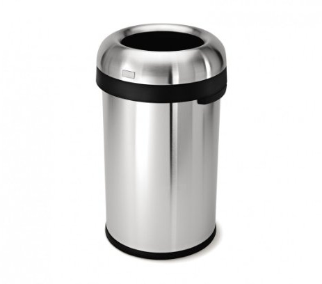 simplehuman CW1469 80L Bullet Open Office Business Commercial Bin, Large Capacity, Extra-Wide Opening, Dent-Resistant, Lift-Off Lid, Side Handles, Non-Skid Base, Brushed Heavy-Gauge Stainless Steel