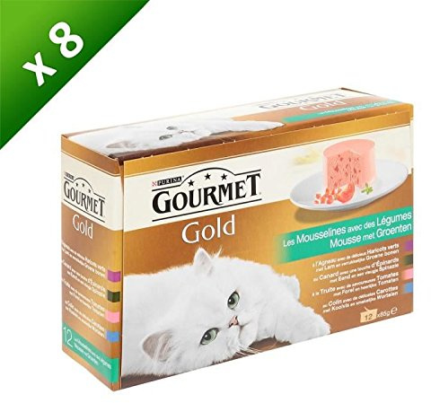 GOURMET GOLD Les Mousselines avec des Légumes 12 X 85 g Sachets Repas pour Chat Adulte - Lot de 8