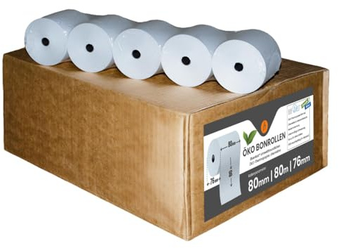 30 Stk. Thermorollen | 80x80x12 mm Ø76mm | Länge: 80 m | BPA frei | Kassenrollen für alle Kassensysteme Bonrollen Drucker | Thermopapier made in Germany | HUTNER