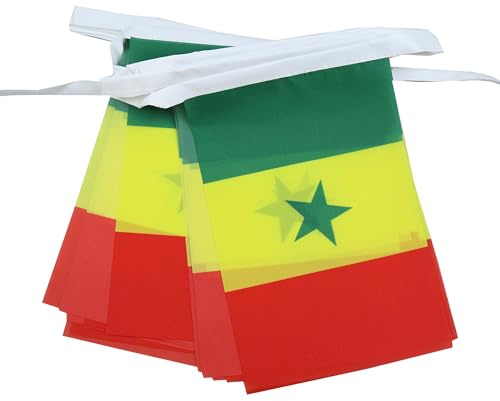 AZ FLAG Guirlande Sénégal 6 m 20 drapeaux Polyester Léger 21x15 cm | Usage intérieur et extérieur Guirlande de drapeaux sénégalais Senegaal drapeaux cousus sur un ruban renforcé