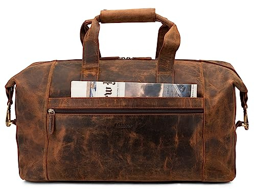 LEABAGS Leder Weekender Damen & Herren I Echtleder Premium Reisetasche I 41 l Sporttasche I Duffle Travel Gym Bag I Sporttasche I Trainingstasche I Tasche Flugzeug I groß I Vintage Rotbraun