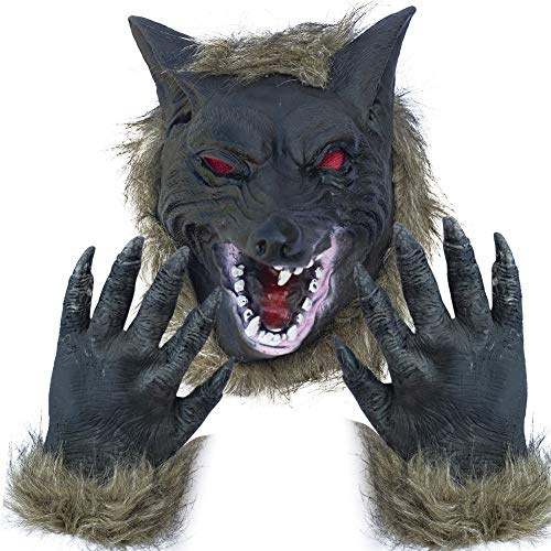 Lynkaye Holloween Horror Maske Party Cosplay Kostüm Werwolf Dress Up Maske - Wolf Kopf Maske und Krallen Grau