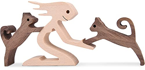 Frau und Katze Statue Holzfigur Handarbeit Kitty Ornament Home Decor Akzente
