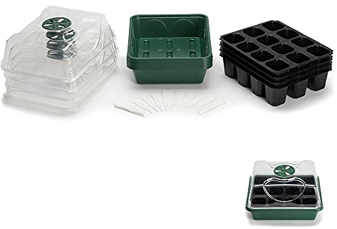 EarlyGrow MPL50125/BLA/4 Small Propagator Seedling Tray Germination Starter Kit with Adjustable Vents, Reusable Black Cell Trays and 16 Plant Labels – Pack of 4