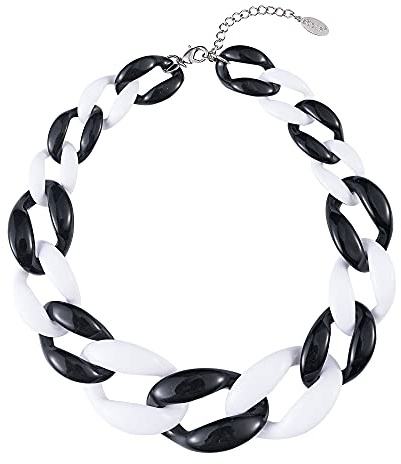 Bocar Collana Choker Chunky Statement con Catene a Rete e Perline Dipinte in Acrilico, Stile Bohemiano per Donna (NK-10510-White+Black)
