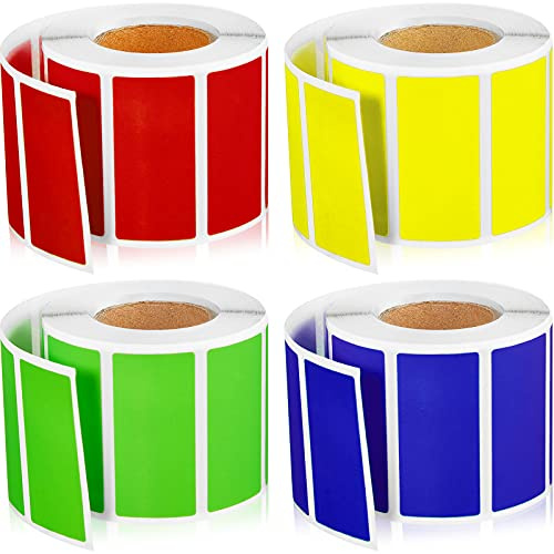 2000 Pieces Rectangular Colored Label Sticker 1.57 x 0.75 inch Color Coding Label 4 Assorted Colors Adhesive Rectangle Sticker Solid Colors Tags for Inventory Organization, File Classification