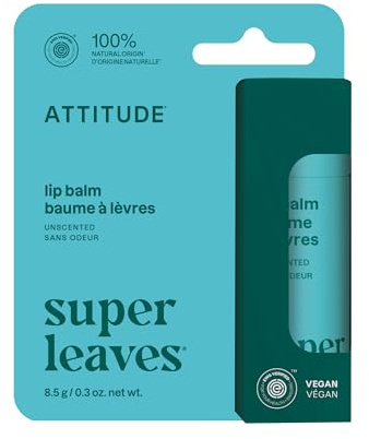 ATTITUDE Plastic-free Lip Balm, EWG Verified Plant- and Mineral-Based Ingredients, Vegan, Unscented, 8.5 g