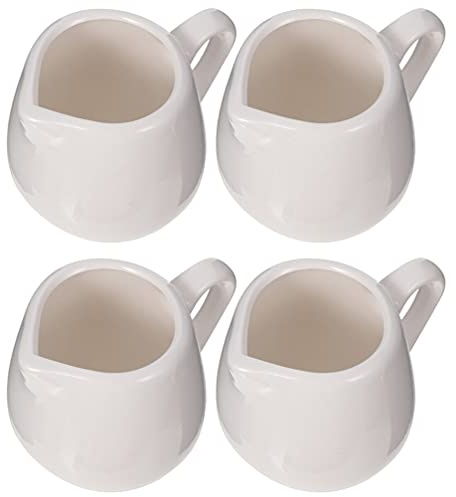 Housoutil Ceramic Creamer with Handle Mini Milk Jug Set of 4 100ml Sauce Jugs with Drip-Free Spout for Coffee Tea Gravy Kitchen Serving and Table Use