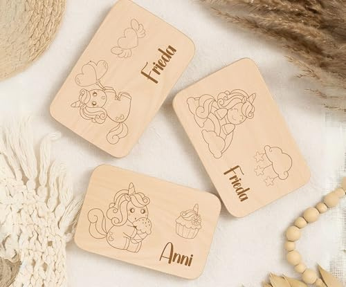 Personalisiertes Frühstücksbrettchen Kinder mit Gravur – Einhorn Motiv – Holzbrett mit Namen – Geschenk für Mädchen zur Taufe, Geburt oder Geburtstag – hochwertig & nachhaltig