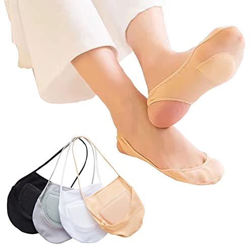 FZSECRIU Damen Ballerina Socken 4 Paar, unsichtbar, rutschfest, non slip, für Tanzschuhe, Wanderschuhe, Boots, Sneakers, Loafers, Weiß, Größe 35-41