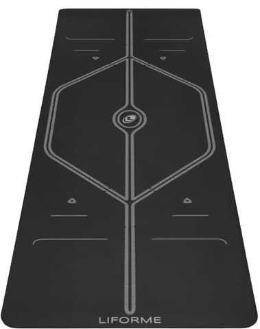 Liforme XL Collection Yoga Mat – Free Yoga Bag, Patented Alignment System, Warrior-like Grip, Non-slip, Eco-friendly, sweat-resistant, long, wide, 4.2mm thick mat for comfort (XL Black)