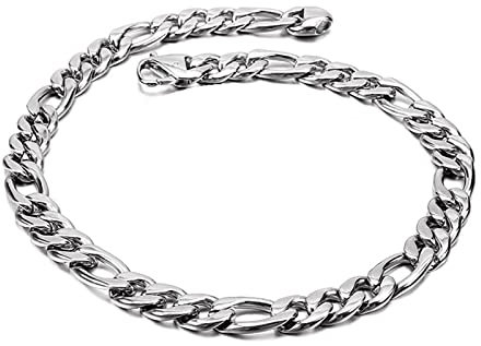 Mesnt Kette Ohne Anhänger Herren 60CM Figarokette aus Edelstahl Silber