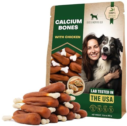 Dog Treats Calcium Bones Wrapped Chicken & Rawhide Free Chew 300 Gr. - Pet Healthy Dried Snacks & Grain Free Meat - Bulk Best Chews for Christmas, Training Small & Large Dogs