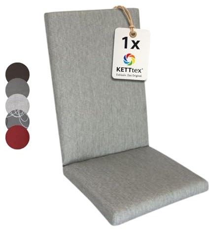 KETTtex Comfort Auflage Hochlehner Silbergrau I Gartenstuhl Polster 123x50x7/4cm I hochwertige und Pflegeleichte Sesselauflage I Wetter- und formbeständige Stuhlauflage I KTH2 Sitzauflage