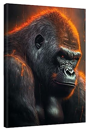 Hustling Sharks® Tierbild „Böser Gorilla“ – Leinwand 100 × 150 cm | XXL Tierbild im Hochformat, Wandbild Tiere, Wandbilder, Gorilla Bild, KI Bild