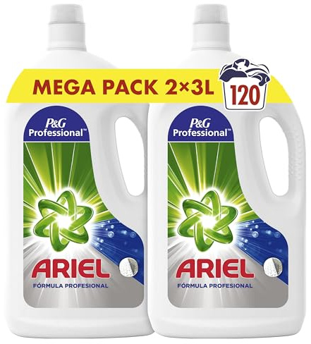 Ariel Professional, Detergente Lavadora Liquido, 120 Lavados, 6L (2 x 3L), Regular, Eliminación de manchas y limpieza increíbles