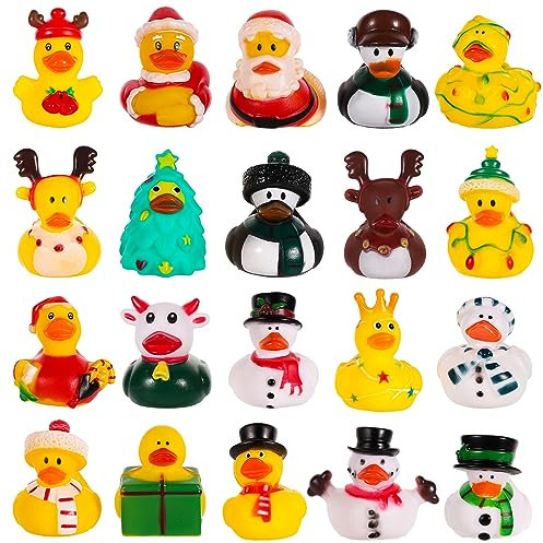 TOYMIS 20pz Paperella di Gomma Bagno, 20 Stili Papere di Gomma Natalizie Mini Giocattoli da Bagno Paperella di Gomma Simpatiche Papere di Gomma Assortite per Natale Vacanze Celebrazioni