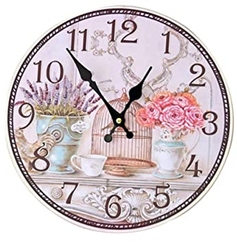 IMIKEYA Vintage Shabby Chic Wanduhr 30cm Mit Blumenmotiv Retro Wanduhren Für Wohn Und Schlafzimmer Dekorative Wanduhr Aus MDF Quartz Uhr Ohne Batterie