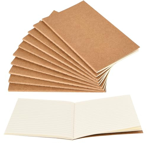 Prasacco 10 Stück Notizblock, A6 Linierte Seiten Notizbücher 9 * 14cm Mini Notizbuch Notizblock Klein Wasserdichte Notizblock Pocket Notizbuch A6 Notizblock Notebook für Memos, Schulsachen, Brown