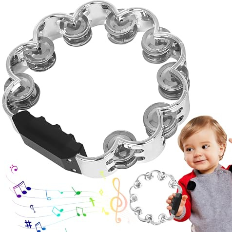 Doppelreihige Handtrommel Pflaumenblüte Handtrommel mit Doppelreihe - Metall Tamburin, Musikinstrument für Geschenk, KTV, Tanz, für Erwachsene