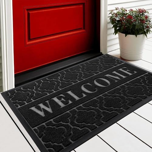 Yimobra Welcome Door Mat 92 x 61 cm, Heavy Duty Durable Front Door Mat for Home Entrance, Garage and Garden Outside Entryway Floor Mat, Non Slip, Fade Resistant, Easy Clean, Black