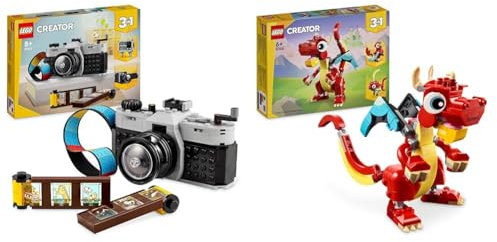 LEGO Creator 3in1 Retro Camera Toy to Video Camera to TV Set, Kids' Desk Decoration & Creator 3in1 Red Dragon Toy to Fish Figure to Phoenix Bird Model