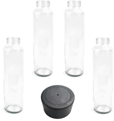 Swan Bottiglia in Vetro forma a tubo modello Kefass con tappo a vite 750 ML confezione da 4 Bottiglie (Tappo Nero)