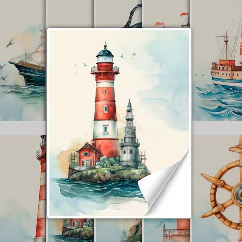 GRAZDesign Fliesenaufkleber Möwe Leuchtturm Bad & Küche Maritime Aufkleber für Fliesen Klebefliesen - 20x25cm / 10 Stück