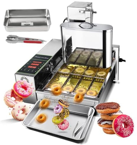 Automatic Donut Machine, Digital Donut Fryer,Donuts Making Machine Frying Mini Donuts Maker Adjustable Thickness Stainless Steel 5.5L Hopper 1750 Unit/h,220V