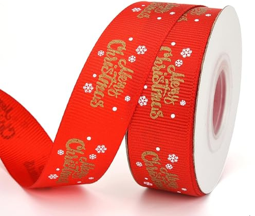 Christmas Ribbon for Gift Wrapping,Red Merry Christmas Ribbons for Crafting,9M Grosgrain Wrapping Satin Ribbon Christma Gifts Wrap Ribbons Roll for Xmas Party Decorations Cake Tree Cards,Snowflakes
