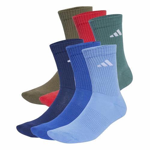 adidas Mixte CUSHIONED CREW SOCKS 6 PAIR PACK, Dark Blue/Royal Blue/Olive Strata/Pure Ruby, 6.5-8