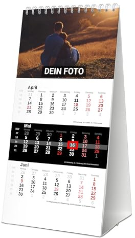 PrintPlanet® 3-Monats-Tischkalender 2027 – personalisierter Fotokalender mit eigenen Fotos – Kalender selbst gestalten – mit Datumsschieber – kompakter Tischplaner mit 13 Bildern