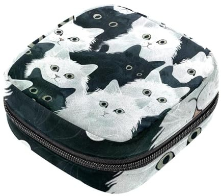 Aufbewahrungsbeutel für Damenbinden, schwarz, weiß, Katze, Menstruationstasse, Oxford-Stoff, Menstruationstasse, Stillunterlage, Tampon, Periodenbeutel mit Reißverschluss, für Teenager, Mädchen,