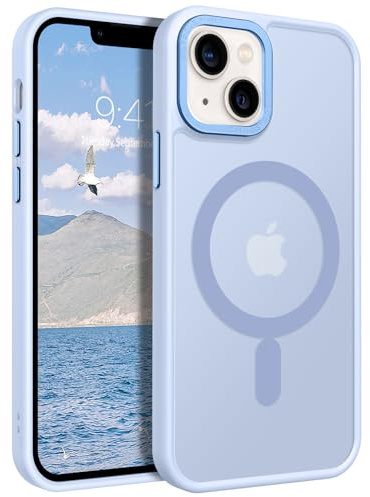 GUAGUA Funda Magnética para iPhone 13 Mini, Compatible con MagSafe Carcasa Protectora Antigolpes Translúcida Mate Trasera Fina Robusta TPU PC Anti-Amarilleo Case, Azul Cielo